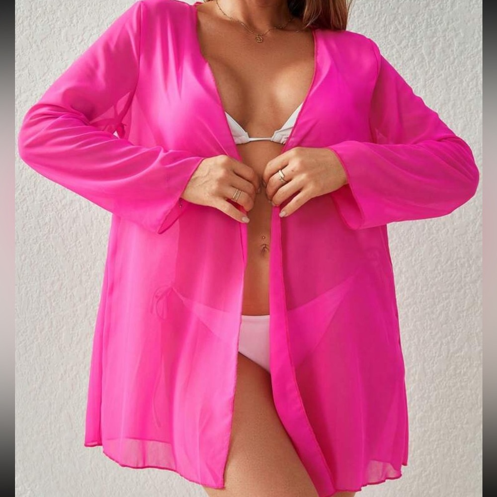 Pink mesh Kimono cover-up